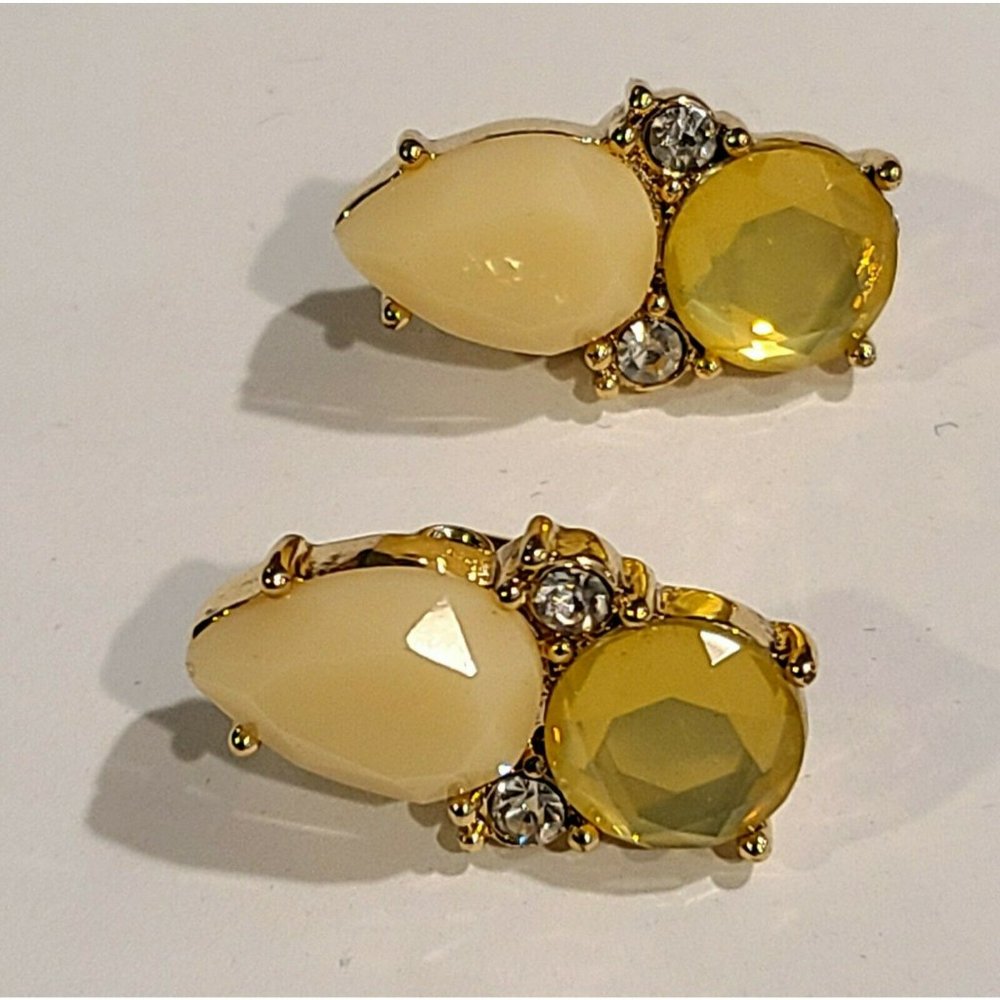JJG Jonette Jewelry Bee Shaped Clip on Earrings. Yellow and Clear Rhinestones.
